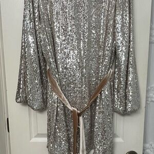 Silver Sequin Dress with Belt